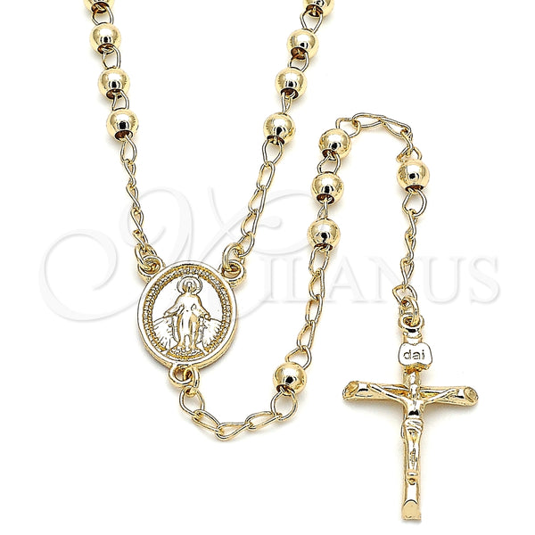 Rosario Fino 09.213.0023.24 Oro Laminado, Diseño de Virgen Maria y Crucifijo, Pulido, Tono Dorado