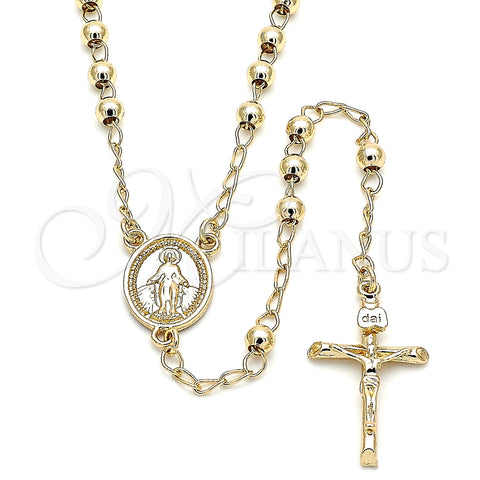 Rosario Fino 09.213.0023.24 Oro Laminado, Diseño de Virgen Maria y Crucifijo, Pulido, Tono Dorado