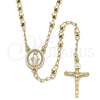 Rosario Fino 09.213.0023.24 Oro Laminado, Diseño de Virgen Maria y Crucifijo, Pulido, Tono Dorado