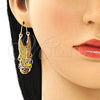 Arete Largo 02.380.0056 Oro Laminado, Diseño de Guadalupe y Ojo Griego, Resinado Multicolor, Tono Dorado