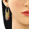 Arete Largo 02.380.0056.1 Oro Laminado, Diseño de Guadalupe y Ojo Griego, Resinado Rojo, Tono Dorado
