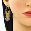 Arete Largo 02.380.0056.2 Oro Laminado, Diseño de Guadalupe y Ojo Griego, Resinado Azul, Tono Dorado