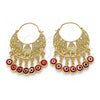 Arete Largo 02.380.0057.1 Oro Laminado, Diseño de Elefante y Ojo Griego, Resinado Rojo, Tono Dorado