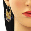 Arete Largo 02.380.0057.2 Oro Laminado, Diseño de Elefante y Ojo Griego, Resinado Azul, Tono Dorado