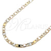 Gargantilla Basica 04.380.0035.24 Oro Laminado, Diseño de Mariner, Diamantado, Tres Tonos (Grosor 04 MM, 24 Pulgadas de Largo)