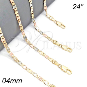 Gargantilla Basica 04.380.0035.24 Oro Laminado, Diseño de Mariner, Diamantado, Tres Tonos (Grosor 04 MM, 24 Pulgadas de Largo)