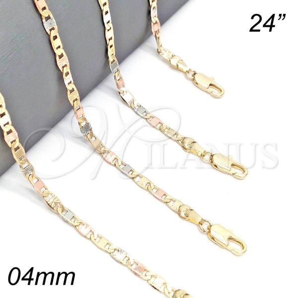 Gargantilla Basica 04.380.0035.24 Oro Laminado, Diseño de Mariner, Diamantado, Tres Tonos (Grosor 04 MM, 24 Pulgadas de Largo)