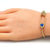 Pulsera Bolo Ajustable 03.313.0032.11 Oro Laminado, Diseño de Ojo Griego y Paperclip, con Blanca Micro Pave, Pulido, Tono Dorado (01 MM Thickness, 11 Inches Length)