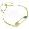 Pulsera Bolo Ajustable 03.313.0032.11 Oro Laminado, Diseño de Ojo Griego y Paperclip, con Blanca Micro Pave, Pulido, Tono Dorado (01 MM Thickness, 11 Inches Length)