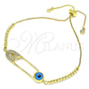 Pulsera Bolo Ajustable 03.313.0032.11 Oro Laminado, Diseño de Ojo Griego y Paperclip, con Blanca Micro Pave, Pulido, Tono Dorado (01 MM Thickness, 11 Inches Length)