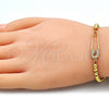 Pulsera Bolo Ajustable 03.313.0033.10 Oro Laminado, Diseño de Paperclip y Bola, con Blanca Micro Pave, Pulido, Tono Dorado (04 MM Thickness, 10 Inches Length)