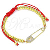 Pulsera Bolo Ajustable 03.313.0033.10 Oro Laminado, Diseño de Paperclip y Bola, con Blanca Micro Pave, Pulido, Tono Dorado (04 MM Thickness, 10 Inches Length)