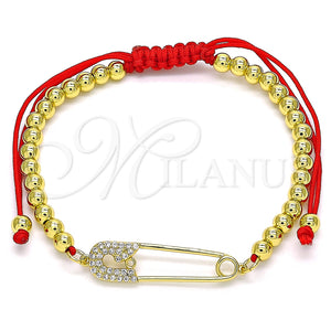 Pulsera Bolo Ajustable 03.313.0033.10 Oro Laminado, Diseño de Paperclip y Bola, con Blanca Micro Pave, Pulido, Tono Dorado (04 MM Thickness, 10 Inches Length)