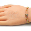 Pulsera Bolo Ajustable 03.313.0033.1.10 Oro Laminado, Diseño de Paperclip y Bola, con Multicolor Micro Pave, Pulido, Tono Dorado (04 MM Thickness, 10 Inches Length)