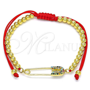 Pulsera Bolo Ajustable 03.313.0033.1.10 Oro Laminado, Diseño de Paperclip y Bola, con Multicolor Micro Pave, Pulido, Tono Dorado (04 MM Thickness, 10 Inches Length)