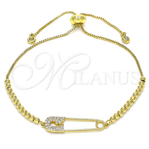 Pulsera Bolo Ajustable 03.313.0034.10 Oro Laminado, Diseño de Paperclip y Bola, con Blanca Micro Pave, Pulido, Tono Dorado (01 MM Thickness, 10 Inches Length)