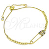 Pulsera Bolo Ajustable 03.313.0034.1.10 Oro Laminado, Diseño de Paperclip y Bola, con Multicolor Micro Pave, Pulido, Tono Dorado (01 MM Thickness, 10 Inches Length)