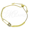 Pulsera Bolo Ajustable 03.313.0034.1.10 Oro Laminado, Diseño de Paperclip y Bola, con Multicolor Micro Pave, Pulido, Tono Dorado (01 MM Thickness, 10 Inches Length)