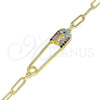 Pulsera Elegante 03.313.0035.1.07 Oro Laminado, Diseño de Paperclip, con Multicolor Micro Pave, Pulido, Tono Dorado (03 MM Thickness, 7 Inches Length)