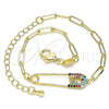 Pulsera Elegante 03.313.0035.1.07 Oro Laminado, Diseño de Paperclip, con Multicolor Micro Pave, Pulido, Tono Dorado (03 MM Thickness, 7 Inches Length)