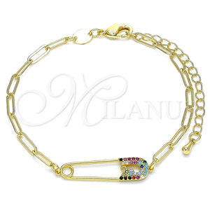 Pulsera Elegante 03.313.0035.1.07 Oro Laminado, Diseño de Paperclip, con Multicolor Micro Pave, Pulido, Tono Dorado (03 MM Thickness, 7 Inches Length)