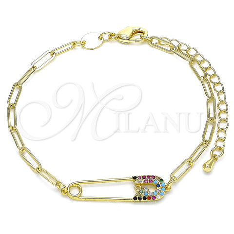Pulsera Elegante 03.313.0035.1.07 Oro Laminado, Diseño de Paperclip, con Multicolor Micro Pave, Pulido, Tono Dorado (03 MM Thickness, 7 Inches Length)