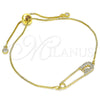 Pulsera Bolo Ajustable 03.313.0036.11 Oro Laminado, Diseño de Paperclip, con Blanca Micro Pave, Pulido, Tono Dorado (01 MM Thickness, 11 Inches Length)