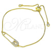 Pulsera Bolo Ajustable 03.313.0036.11 Oro Laminado, Diseño de Paperclip, con Blanca Micro Pave, Pulido, Tono Dorado (01 MM Thickness, 11 Inches Length)