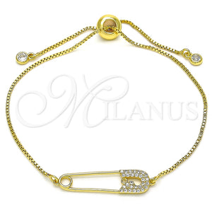 Pulsera Bolo Ajustable 03.313.0036.11 Oro Laminado, Diseño de Paperclip, con Blanca Micro Pave, Pulido, Tono Dorado (01 MM Thickness, 11 Inches Length)