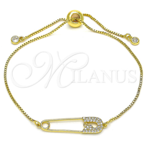 Pulsera Bolo Ajustable 03.313.0036.11 Oro Laminado, Diseño de Paperclip, con Blanca Micro Pave, Pulido, Tono Dorado (01 MM Thickness, 11 Inches Length)