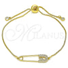 Pulsera Bolo Ajustable 03.313.0036.11 Oro Laminado, Diseño de Paperclip, con Blanca Micro Pave, Pulido, Tono Dorado (01 MM Thickness, 11 Inches Length)