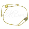 Pulsera Bolo Ajustable 03.313.0036.1.11 Oro Laminado, Diseño de Paperclip, con Multicolor Micro Pave, Pulido, Tono Dorado (01 MM Thickness, 11 Inches Length)