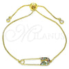 Pulsera Bolo Ajustable 03.313.0036.1.11 Oro Laminado, Diseño de Paperclip, con Multicolor Micro Pave, Pulido, Tono Dorado (01 MM Thickness, 11 Inches Length)