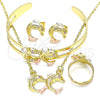 Juego de Arete y Dije de Nino 06.361.0021 Oro Laminado, Diseño de Delfín, con Rosado Cristal, Pulido, Tres Tonos