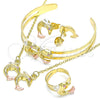 Juego de Arete y Dije de Nino 06.361.0021 Oro Laminado, Diseño de Delfín, con Cristal Rosado, Pulido, Tres Tonos