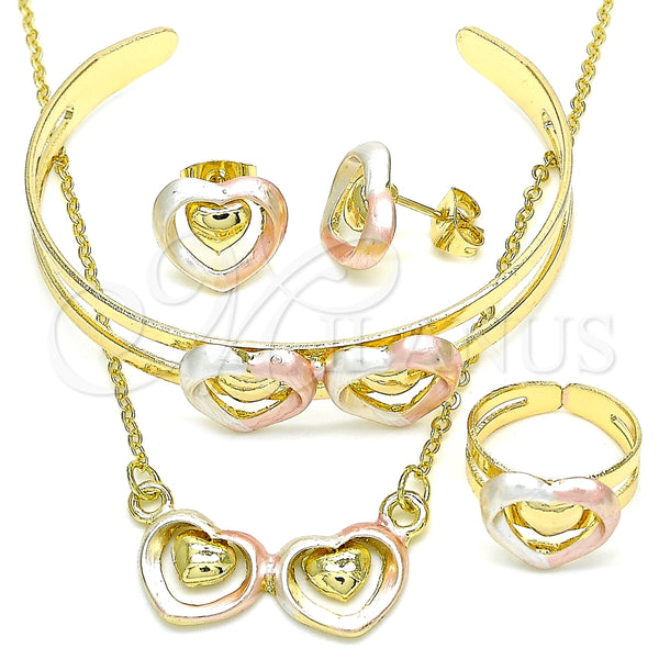 Juego de Arete y Dije de Nino 06.361.0022 Oro Laminado, Diseño de Corazón, Pulido, Tres Tonos