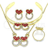 Juego de Arete y Dije de Nino 06.361.0023.1 Oro Laminado, Diseño de Corazón, con Granate and Blanca Cristal, Pulido, Tono Dorado