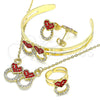 Juego de Arete y Dije de Nino 06.361.0023.1 Oro Laminado, Diseño de Corazón, con Granate and Blanca Cristal, Pulido, Tono Dorado