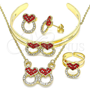 Juego de Arete y Dije de Nino 06.361.0023.1 Oro Laminado, Diseño de Corazón, con Granate and Blanca Cristal, Pulido, Tono Dorado