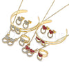 Juego de Arete y Dije de Nino 06.361.0023.1 Oro Laminado, Diseño de Corazón, con Granate and Blanca Cristal, Pulido, Tono Dorado
