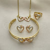 Juego de Arete y Dije de Nino 06.361.0024 Oro Laminado, Diseño de Corazón, Pulido, Tres Tonos