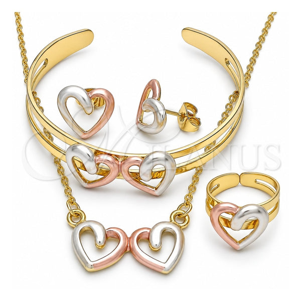 Juego de Arete y Dije de Nino 06.361.0024 Oro Laminado, Diseño de Corazón, Pulido, Tres Tonos