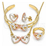 Juego de Arete y Dije de Nino 06.361.0024 Oro Laminado, Diseño de Corazón, Pulido, Tres Tonos