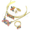 Juego de Arete y Dije de Nino 06.361.0030 Oro Laminado, Diseño de Flor, Esmaltado Multicolor, Tono Dorado