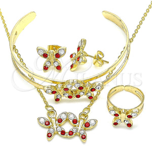 Juego de Arete y Dije de Nino 06.361.0032.1 Oro Laminado, Diseño de Mariposa, con Granate and Blanca Cristal, Pulido, Tono Dorado