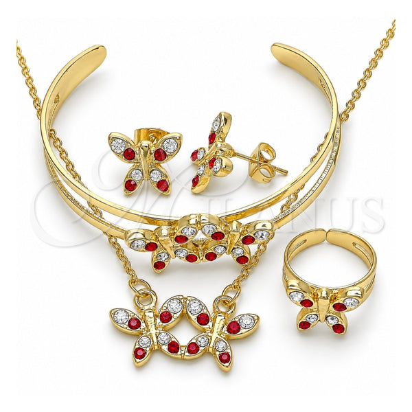 Juego de Arete y Dije de Nino 06.361.0032.1 Oro Laminado, Diseño de Mariposa, con Granate and Blanca Cristal, Pulido, Tono Dorado