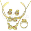Juego de Arete y Dije de Nino 06.361.0033.1 Oro Laminado, Diseño de Mariquita, con Granate and Blanca Cristal, Pulido, Tono Dorado