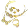 Juego de Arete y Dije de Nino 06.361.0033.1 Oro Laminado, Diseño de Mariquita, con Granate and Blanca Cristal, Pulido, Tono Dorado