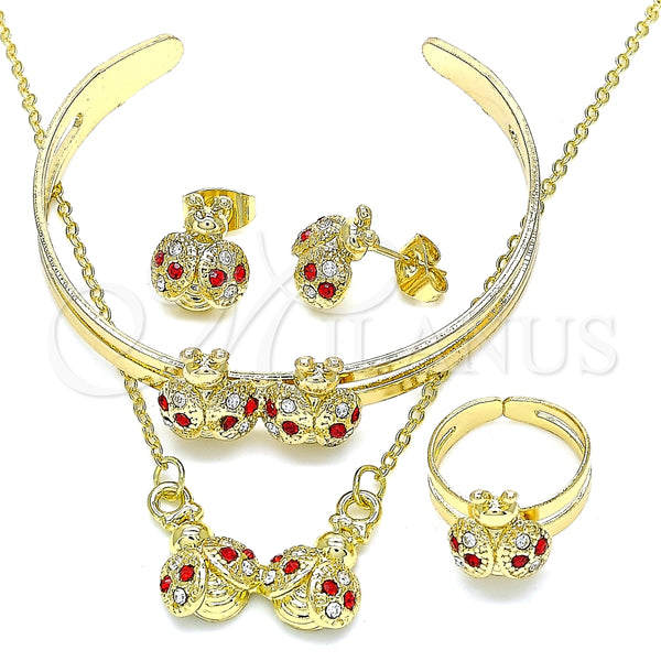 Juego de Arete y Dije de Nino 06.361.0033.1 Oro Laminado, Diseño de Mariquita, con Granate and Blanca Cristal, Pulido, Tono Dorado