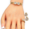 Juego de Arete y Dije de Nino 06.361.0034 Oro Laminado, Diseño de Flor, con Cristal Blanca, Pulido, Tres Tonos